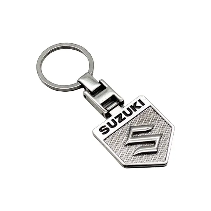 Suzuki Logo Metal Keychain Badge Style Silver With Chrome Keyring 2