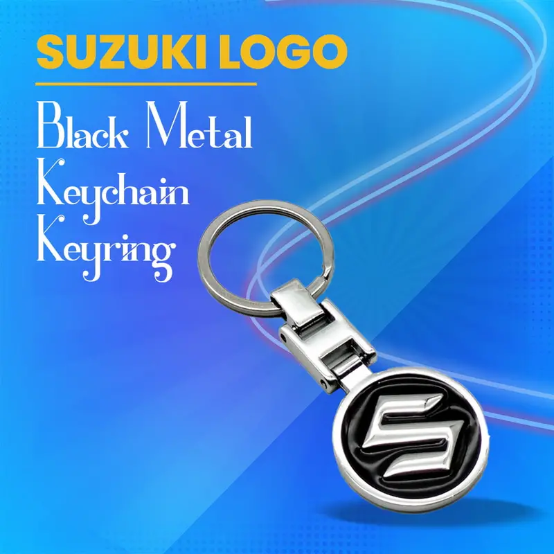 Suzuki Logo Metal Keychain – Black With Chrome Keyring 1