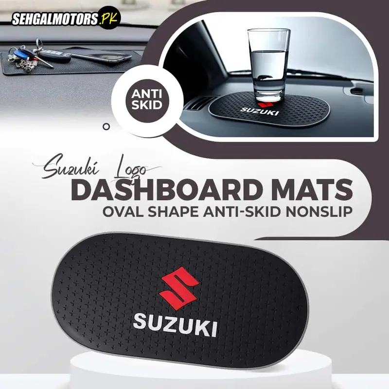 Suzuki Logo Red And White Oval Shape Anti-Skid Nonslip Dashboard Mats - Black 1