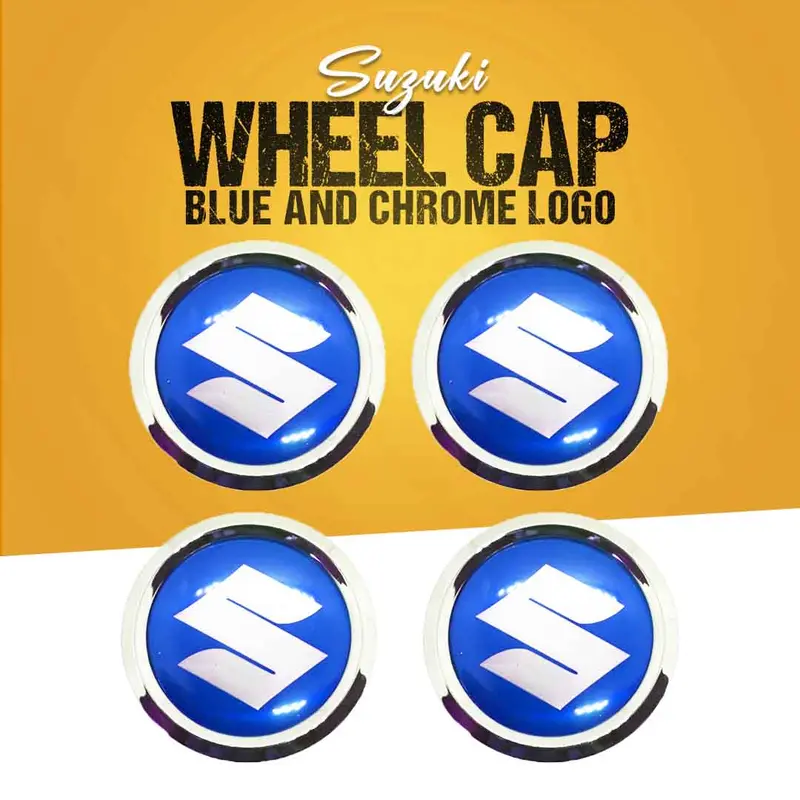 Suzuki Logo Wheel Hub Covers Blue And Chrome Sticker - 4 Pcs 1