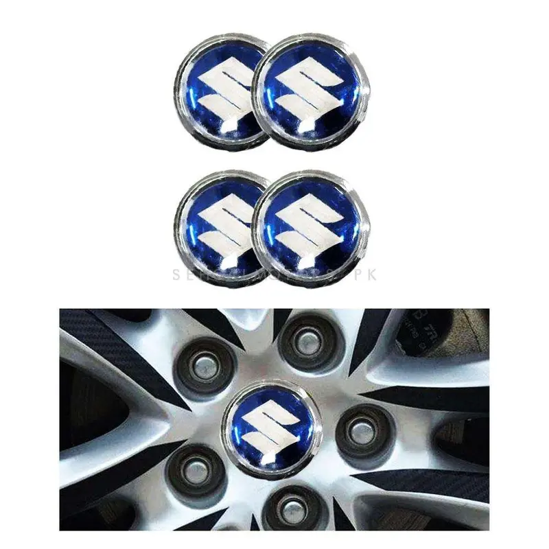 Suzuki Logo Wheel Hub Covers Blue And Chrome Sticker - 4 Pcs 2