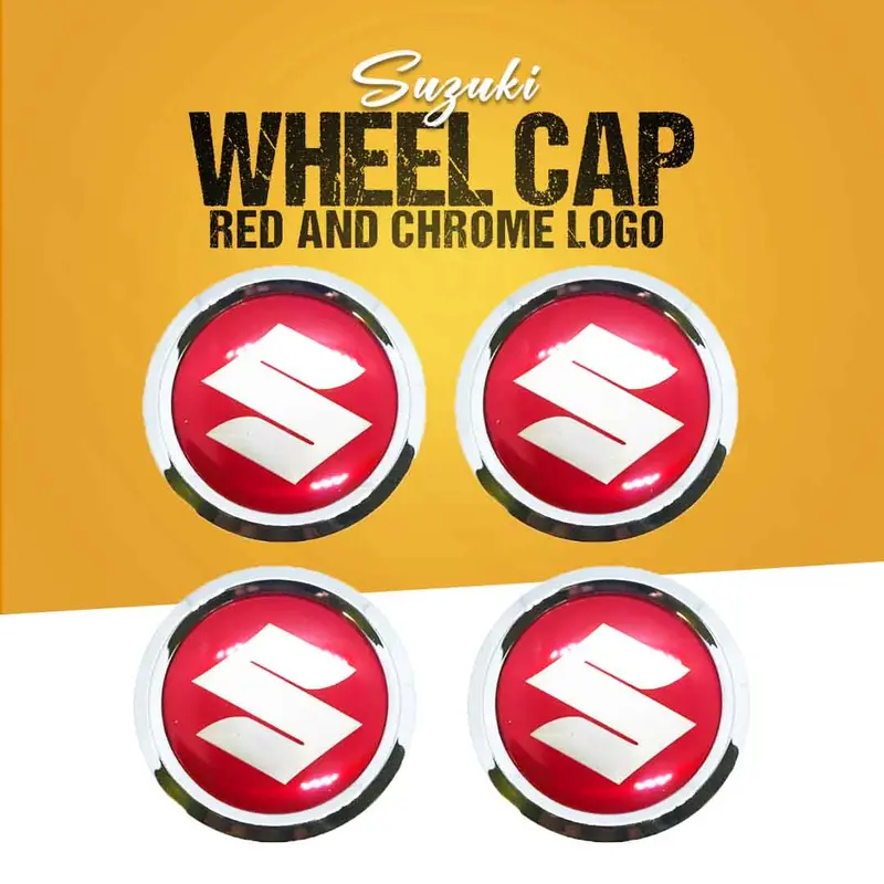 Suzuki Logo Wheel Hub Covers Red And Chrome Sticker - 4 Pcs 1