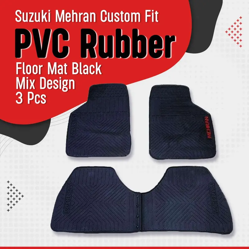 Suzuki Mehran Custom Fit Pvc Rubber Floor Mat 3 Pcs 2012 - 2019 - - Black Mix Design 1