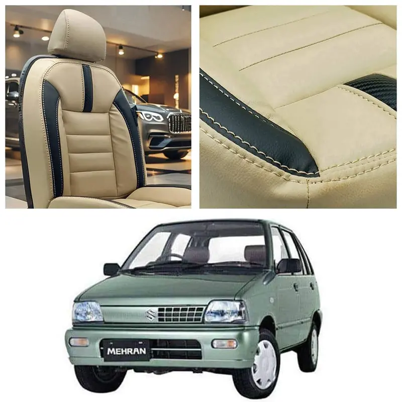 Suzuki Mehran Hockey Design Beige Black Seat Covers 1988 - 2021 1