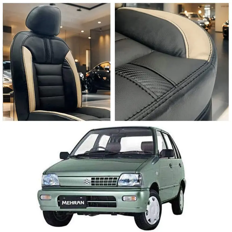 Suzuki Mehran Hockey Design Black Beige Seat Covers 1988 - 2021 1