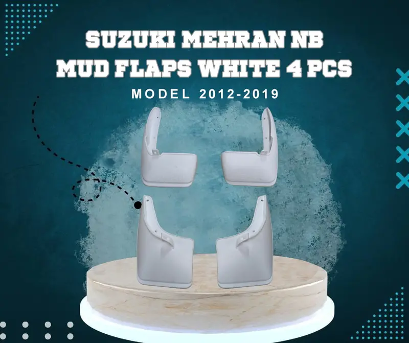 Suzuki Mehran Mud Flaps White 4 Pcs 2012 - 2019 - Car Mudguard | Fender Mud Flaps | Splash Guards 1