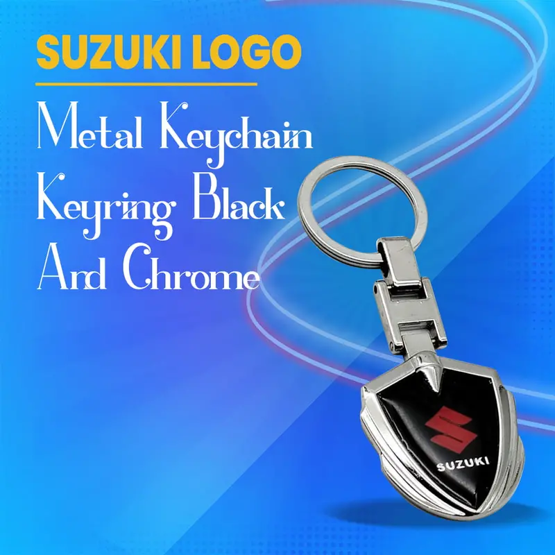 Suzuki Metal Keychain Keyring Badge Style - Black With Chrome 1