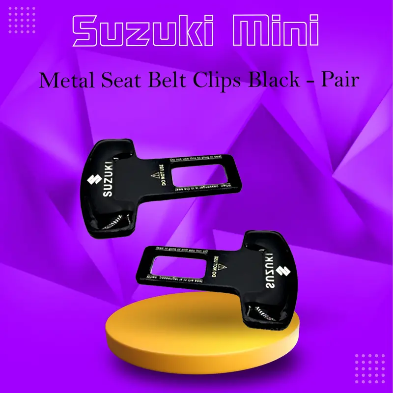 Suzuki Mini Metal Seat Belt Clips Black - Pair - Car Safety Belt Buckle Alarm Canceler Stopper 1