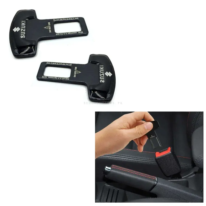 Suzuki Mini Metal Seat Belt Clips Black - Pair - Car Safety Belt Buckle Alarm Canceler Stopper 2