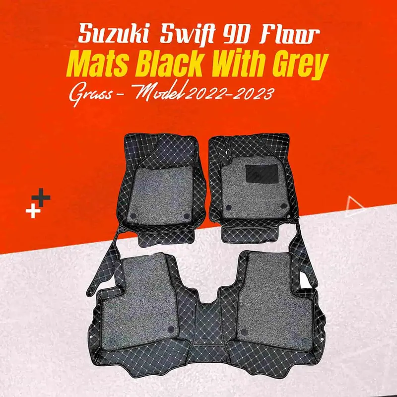 Suzuki Swift 9D Floor Mats Mix Thread 2022 - 2024 - Black With Grey Grass 2