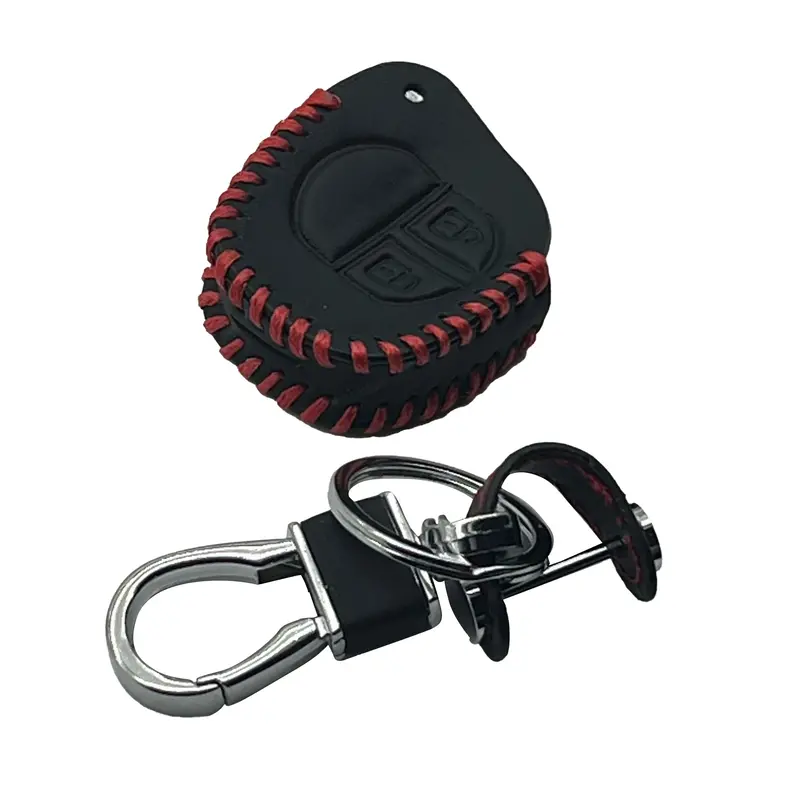 Suzuki Swift / Cultus /Wagon R / Liana / Leather Key Cover 2 Button - With Key Chain Ring Black 2