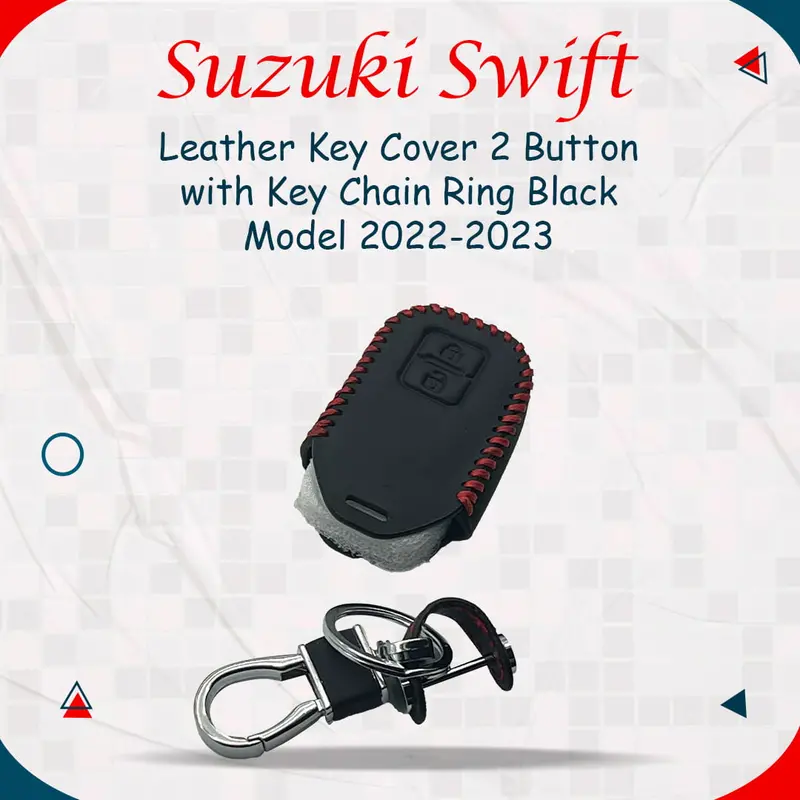 Suzuki Swift Leather Key Cover Keychain Ring Black 2022 - 2024 - - 2 Button 1