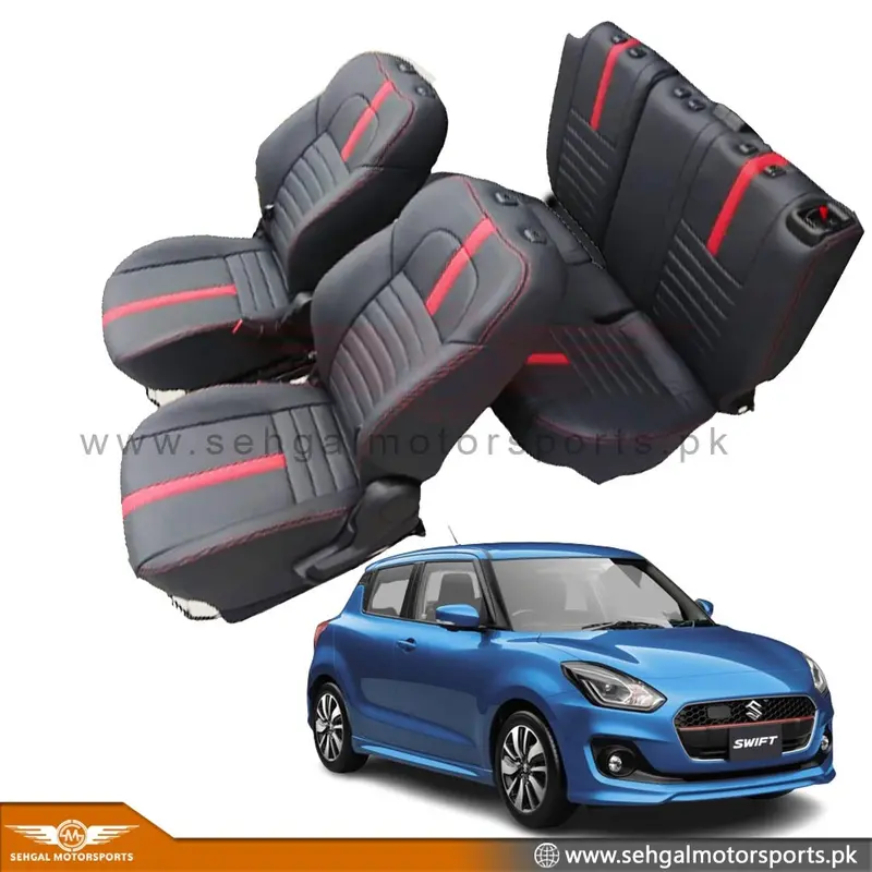 Suzuki Swift Seat Cover Japanese Leather Black With Red Stitch Model 2022-2023 1