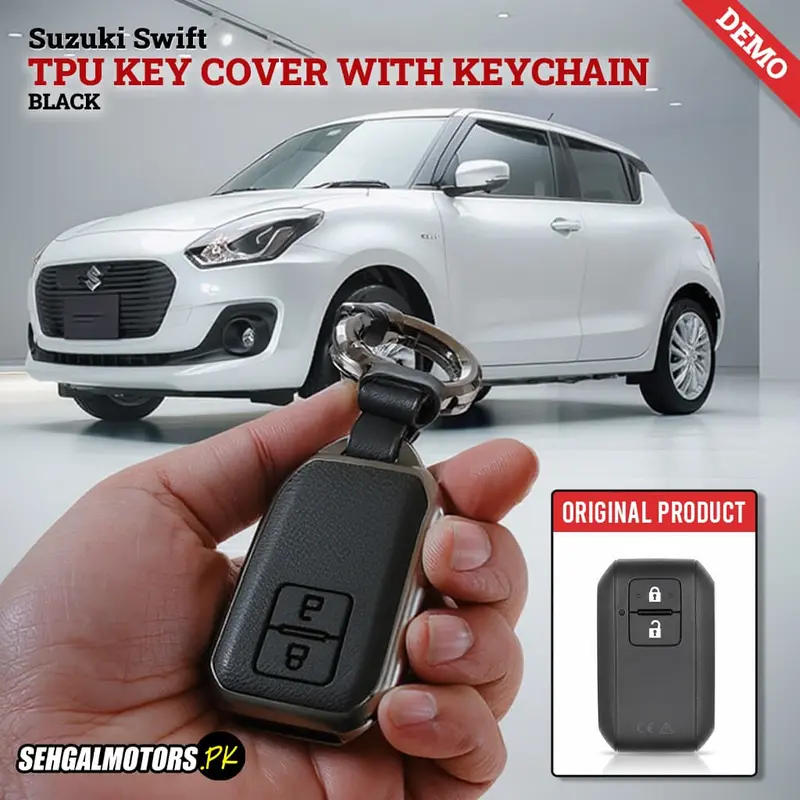 Suzuki Swift Tpu Key Cover With Keychain Black 2017 - 2022 - - Leather Texture 1