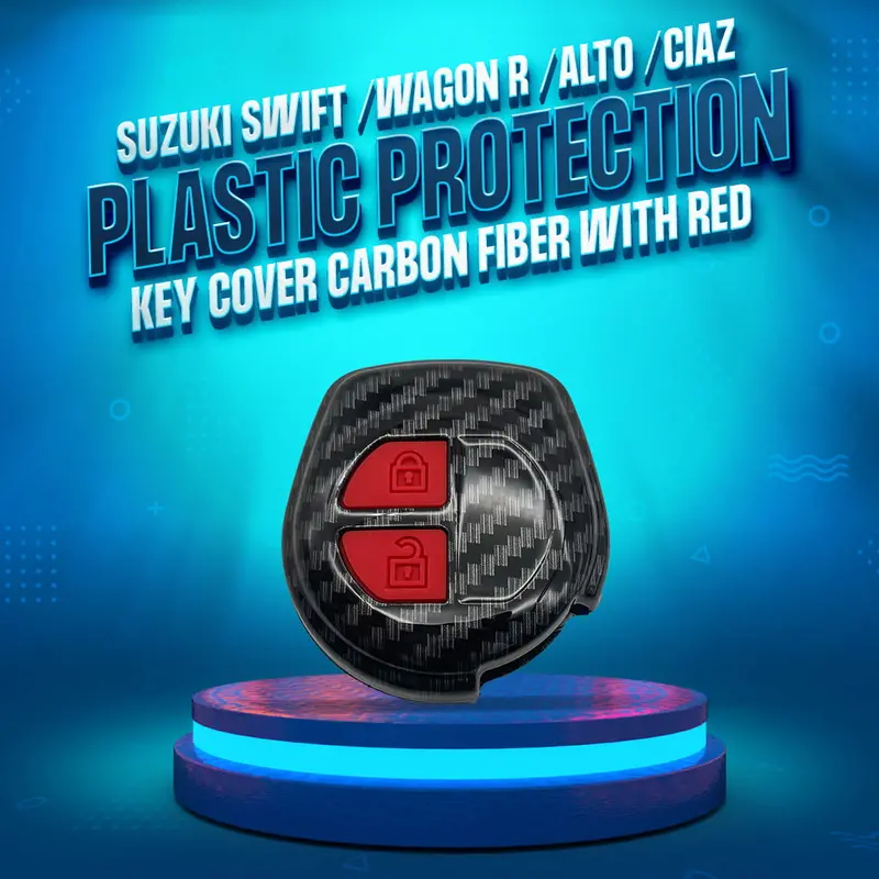 Suzuki Swift /Wagon R /Alto /Ciaz Plastic Key Cover Carbon Fiber - - With Red Pvc  - 2 Buttons 1