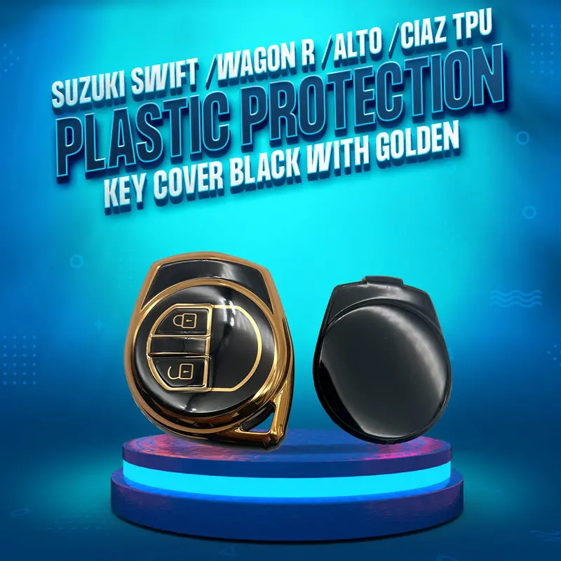 Suzuki Swift/Wagon R/Alto/Ciaz Tpu Key Cover Black & Golden 2 Buttons 1