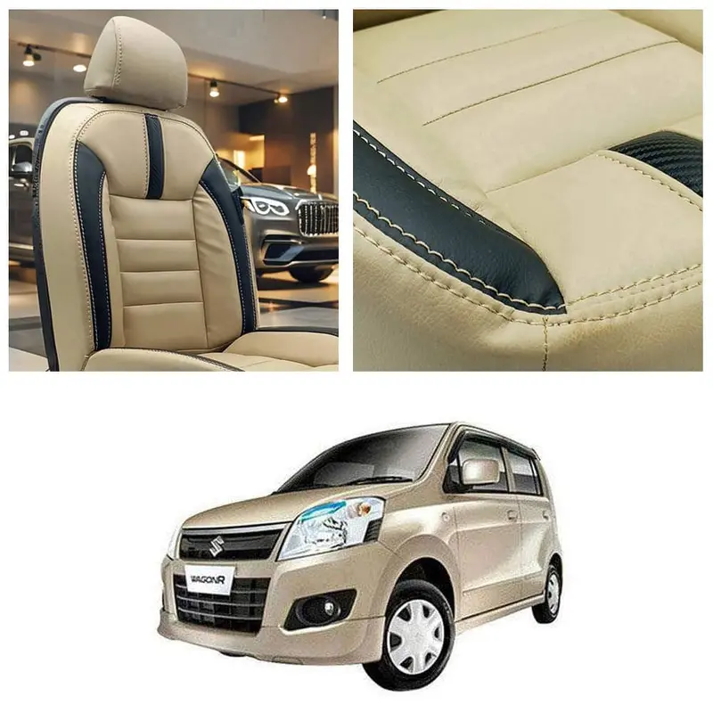 Suzuki Wagon R Hockey Design Beige Black Seat Covers 2014 - 2024 1