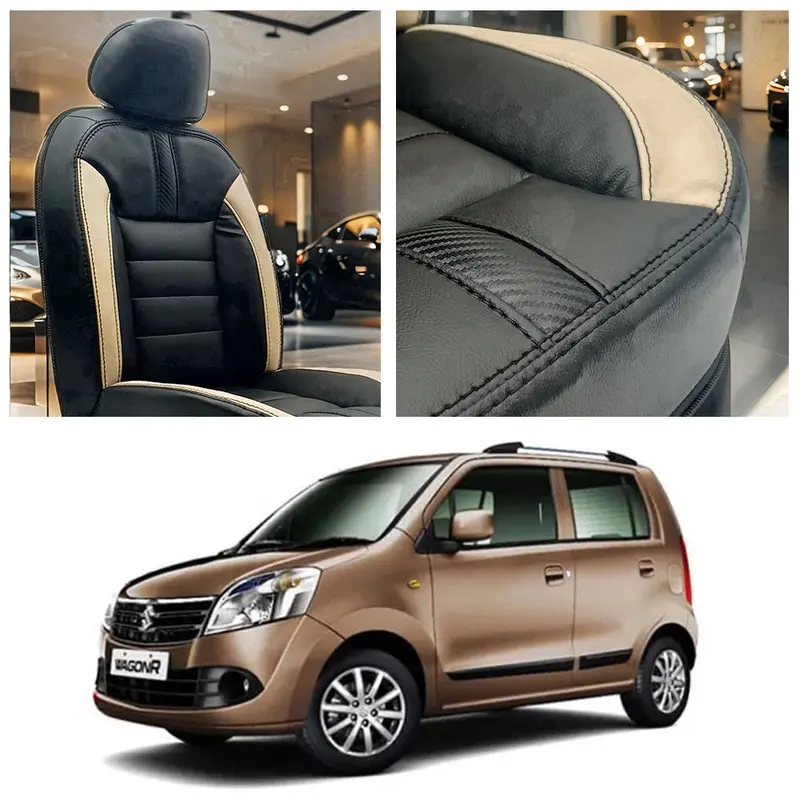Suzuki Wagon R Hockey Design Black Beige Seat Covers 2014 - 2024 1