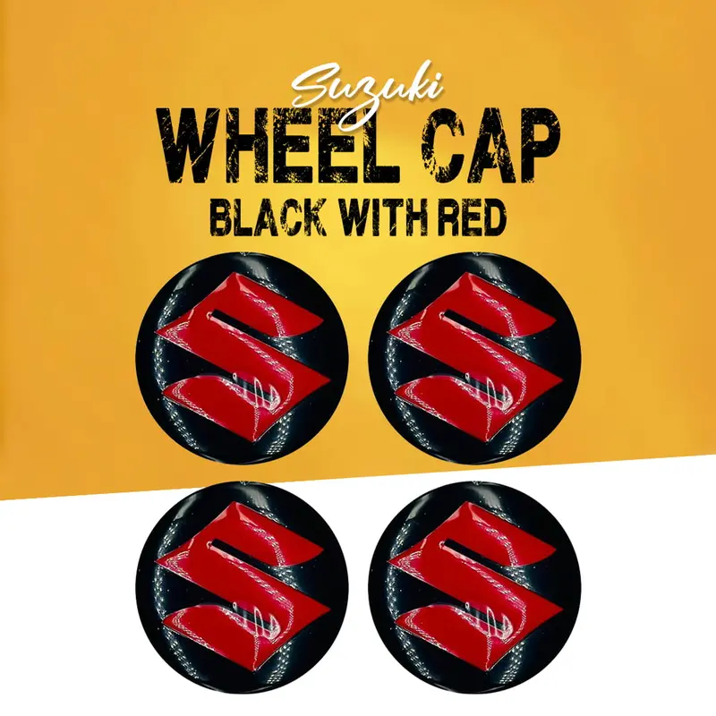 Suzuki Wheel Cap Logo Black With Red Center Hub Badge Sticker - 4 Pcs 1