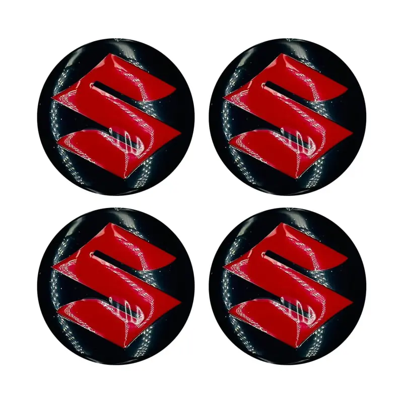 Suzuki Wheel Cap Logo Black With Red Center Hub Badge Sticker - 4 Pcs 2