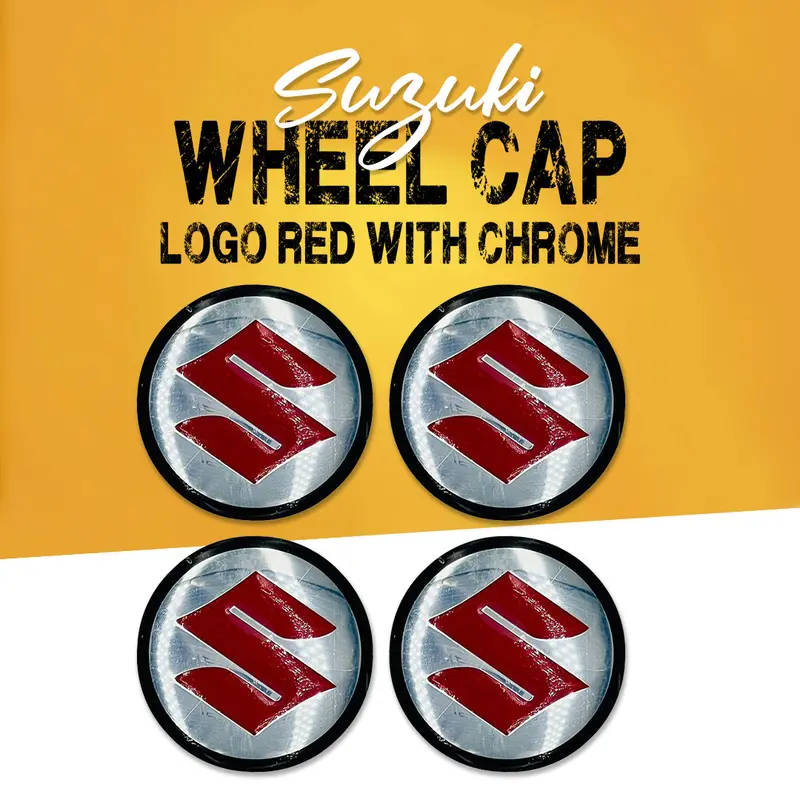 Suzuki Wheel Cap Logo Red With Chrome Center Hub Badge Sticker - 4 Pcs 1
