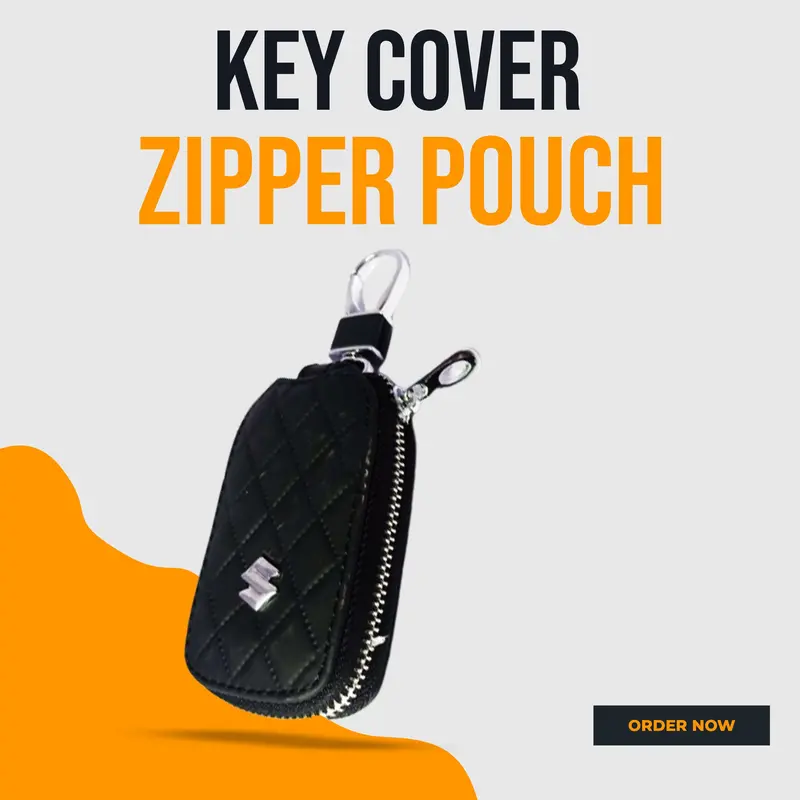 Suzuki Zipper 7D Style Key Cover Pouch Black With Keychain Ring 1