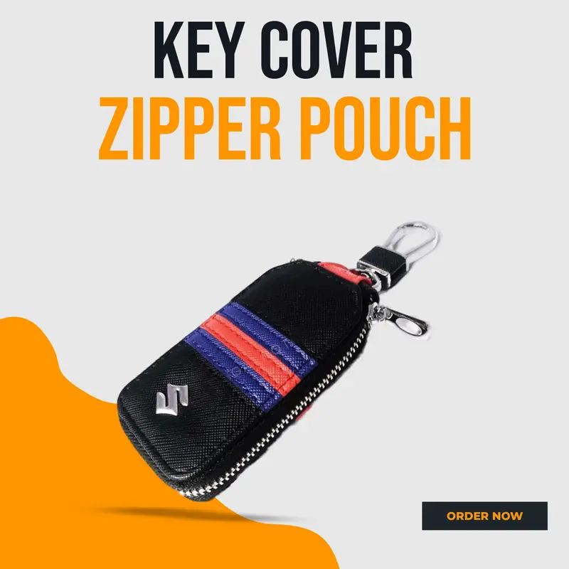 Suzuki Zipper Jeans Key Cover Pouch Black With Red Blue Strip Keychain - Ring 1