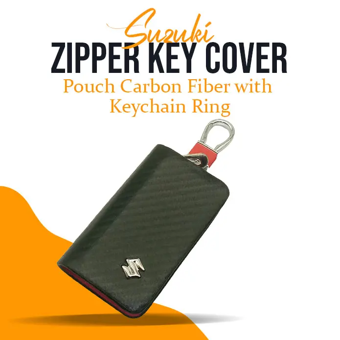 Suzuki Zipper Key Cover Pouch Carbon Fiber With Keychain Ring 1