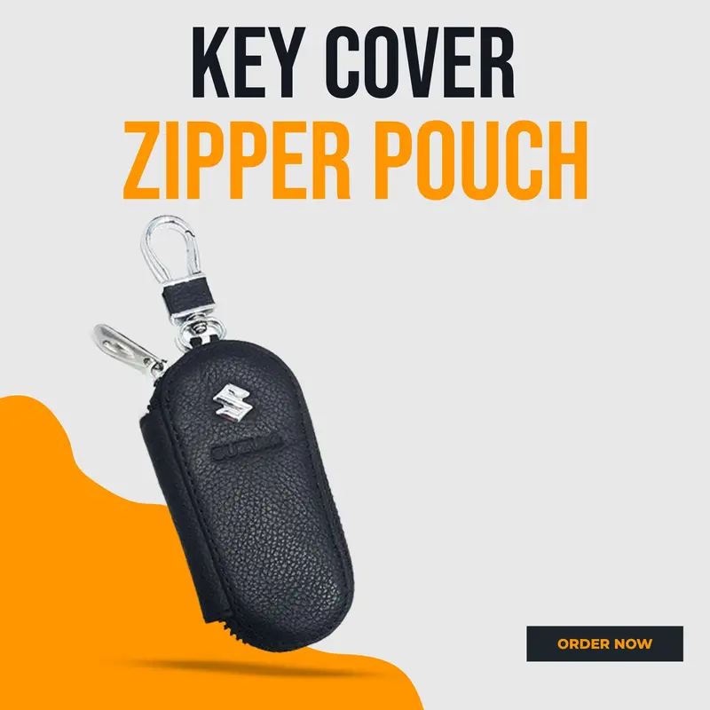 Suzuki Zipper Matte Leather Key Cover Pouch Black With Keychain Ring 1