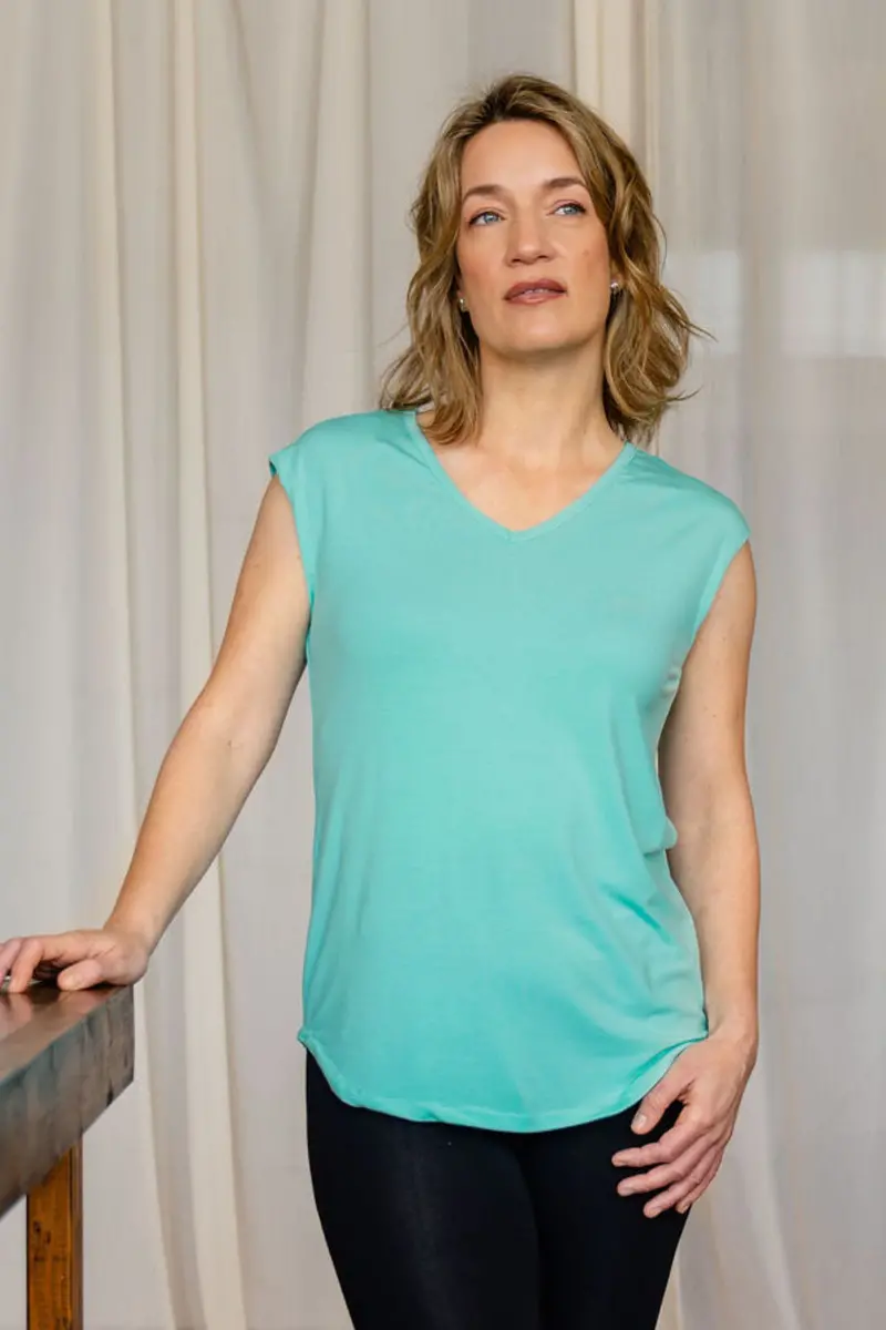T-Shirt Ultradoux Col V - Turquoise 1