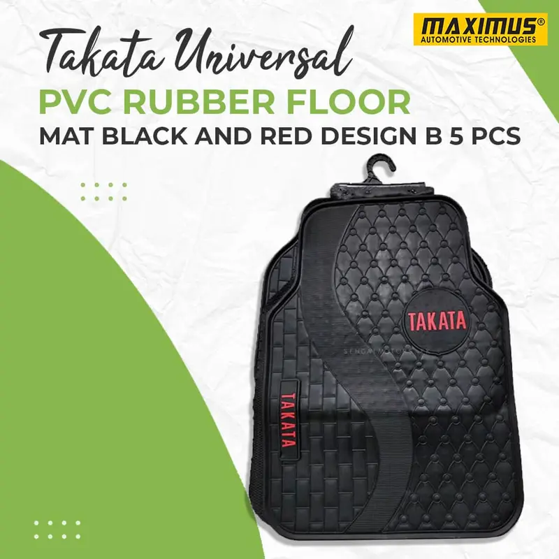 Takata Universal Pvc Rubber Floor Mat Black And Red Design B - Mix Design 5 Pcs - Foot Mat For Car 1