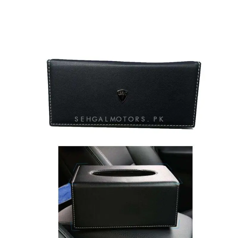 Tesla Leather Car Tissue Holder Case Box 9Cm Black 2
