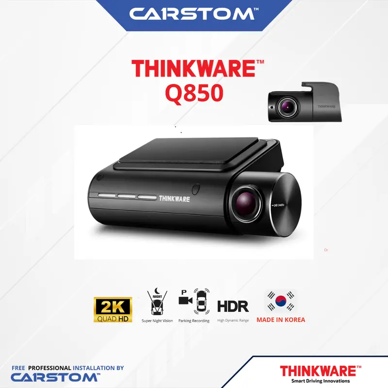 Thinkware Q850 2-Ch 2K Qhd Front/Back 1080P Fhd Car Dash Cam With 64Gb Sd, Parking Mode, Wifi, Gps, Night Vision 1