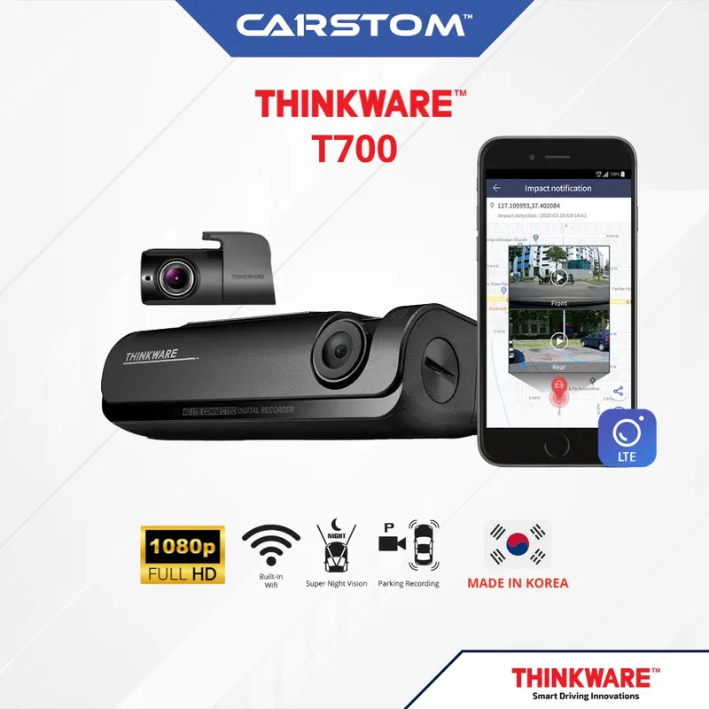 Thinkware T700 Lte Car Dashcam 2Ch 1080P Full Hd W 32Gb, Wifi, Gps, Super Night Vision, Sos,Live Notification, Free Data 1