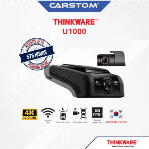 Thinkware U1000+ 2-Ch 4K Uhd Front/Back 1080P Fhd Car Dash Cam With 64Gb Sd, Parking Mode, Wifi, Night Vision 1