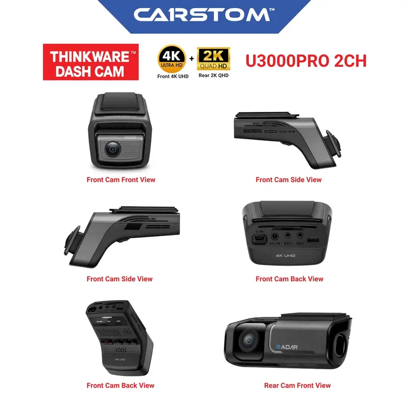 Thinkware U3000pro 2-Ch 4K Uhd Front/Back 2K Qhd Car Dash Cam With 64Gb Sd, Parking Mode, Wifi, Night Vision 2