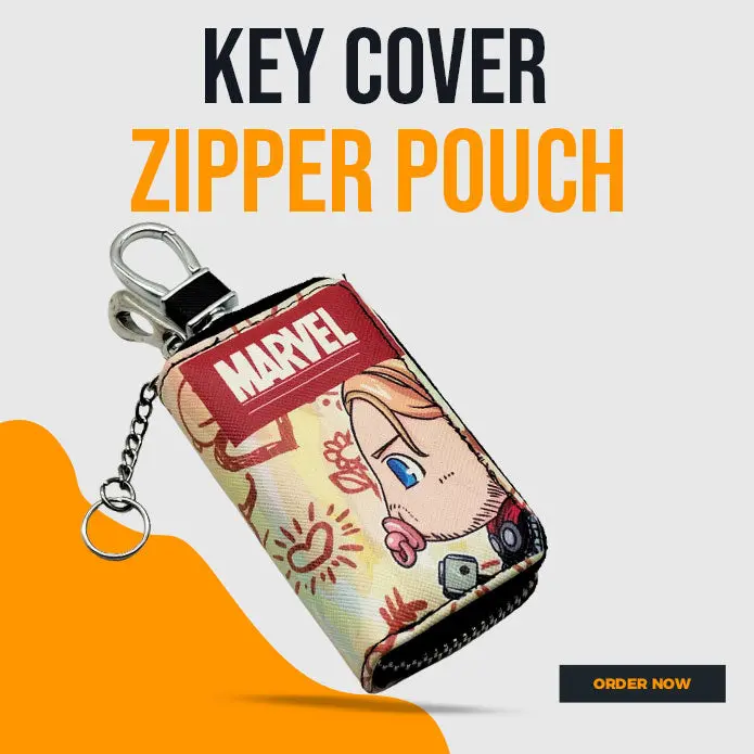 Thor Zipper Matte Leather Key Cover Pouch With Keychain Ring 1