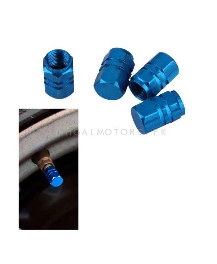 Tire Tyre Air Valve Nozzle Caps Blue - 4 Pieces - High Quality Aluminum Tyre Valve Caps 2