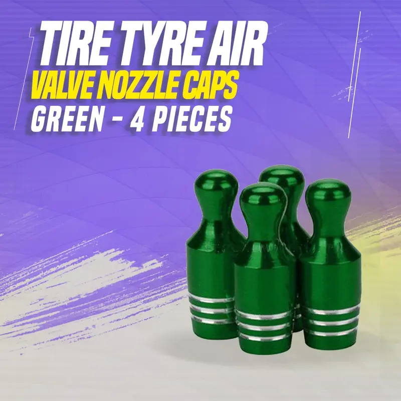Tire Tyre Air Valve Nozzle Caps Green With Silver Lines - 4 Pieces 1