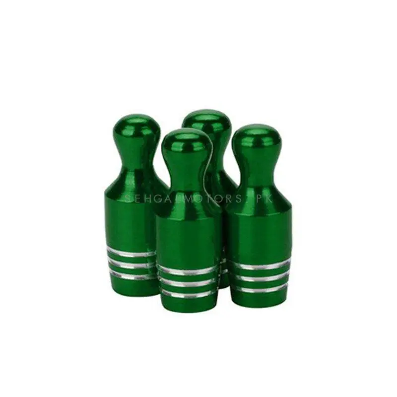 Tire Tyre Air Valve Nozzle Caps Green With Silver Lines - 4 Pieces 2