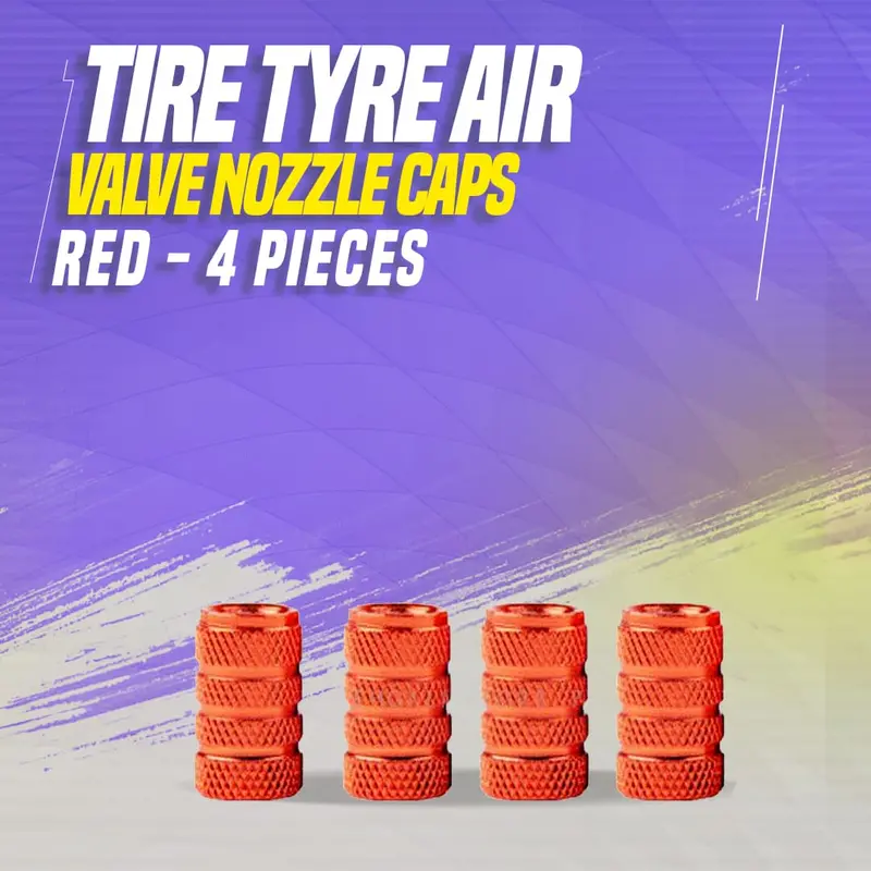 Tire Tyre Air Valve Nozzle Caps Red - 4 Pieces - High Quality Aluminum Tyre Valve 1