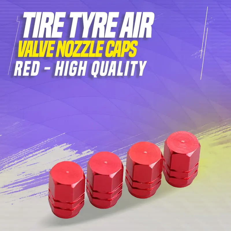 Tire Tyre Air Valve Nozzle Caps - Red - High Quality Aluminum Tyre Valve Caps | Wheel Tire Covered Protector Dust Cover 1