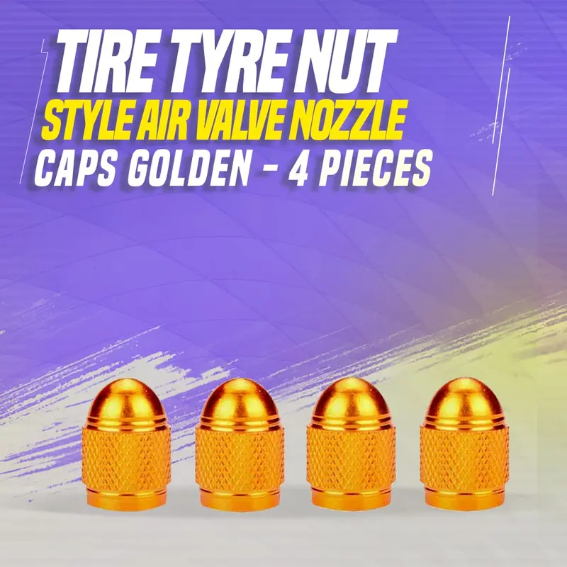 Tire Tyre Nut Style Air Valve Nozzle Caps Golden - 4 Pieces 1