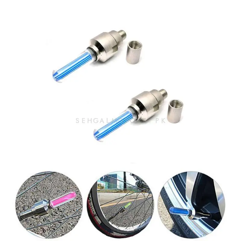 Tire Tyre Valve Led Air Nozzle Blue - Pair - High Quality Aluminum Led Tyre Valve Caps | Wheel Tire Covered Protector Dust Cover 2