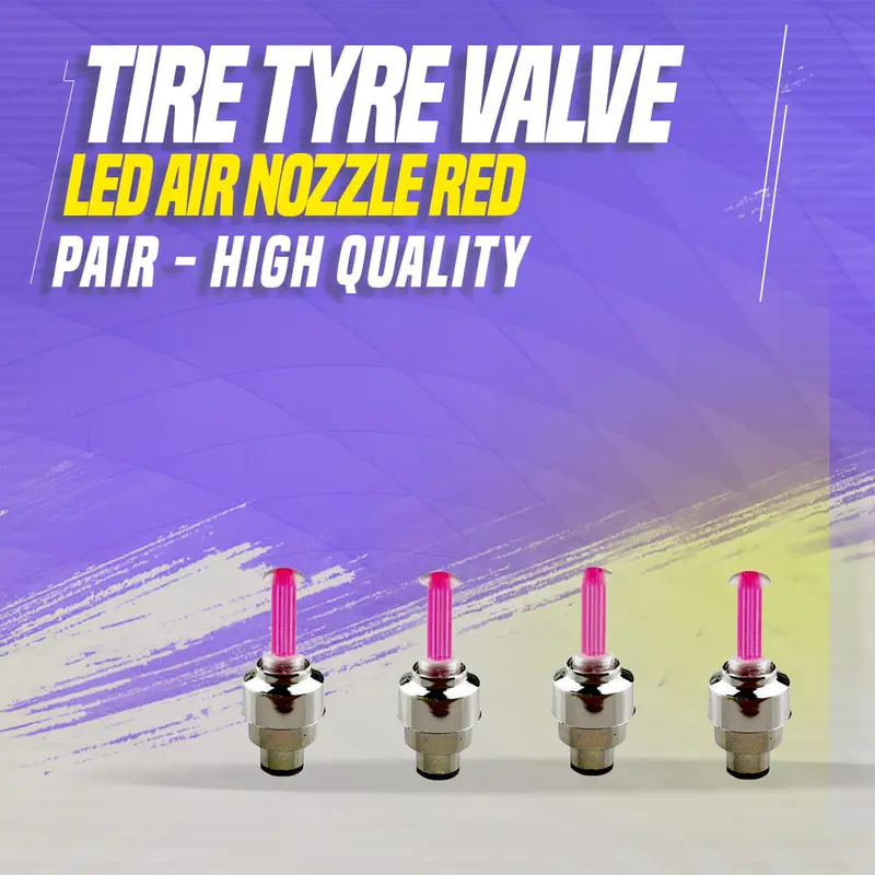 Tire Tyre Valve Led Air Nozzle Red - Pair - High Quality Aluminum Led Tyre Valve Caps | Wheel Tire Covered Protector Dust Cover 1