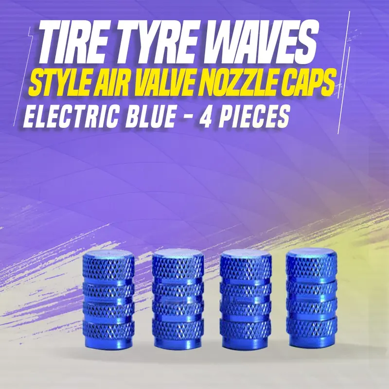 Tire Tyre Waves Style Air Valve Nozzle Caps Electric Blue - 4 Pieces 1