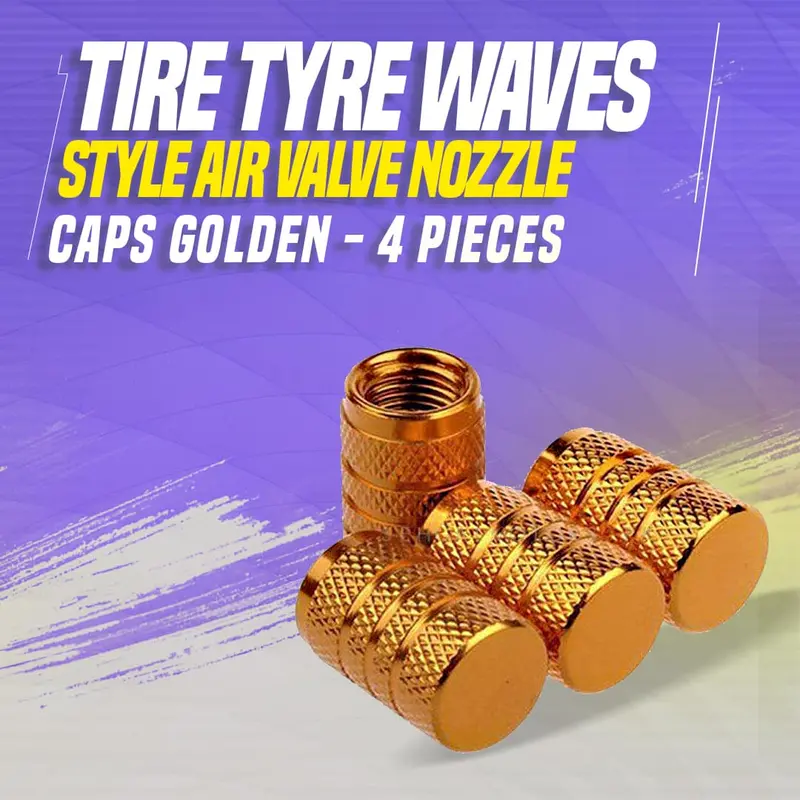 Tire Tyre Waves Style Air Valve Nozzle Caps Golden - 4 Pieces 1