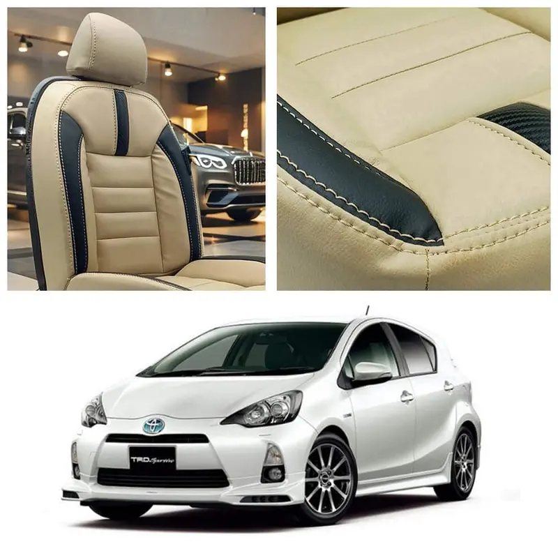 Toyota Aqua Hockey Design Beige Black Seat Covers 2012 - 2021 1