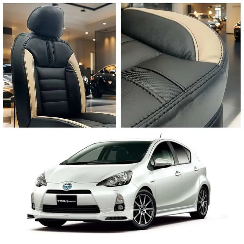 Toyota Aqua Hockey Design Black Beige Seat Covers 1984 - 2021 1