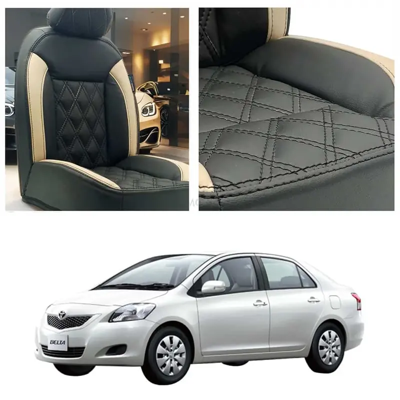 Toyota Belta Diamond Cut Black Beige Seat Covers 2005 - 2012 1